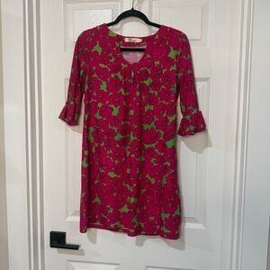 Aryeh Vibrant Pink and Green Elbow length Sleeve Dress 🩷💚🩷